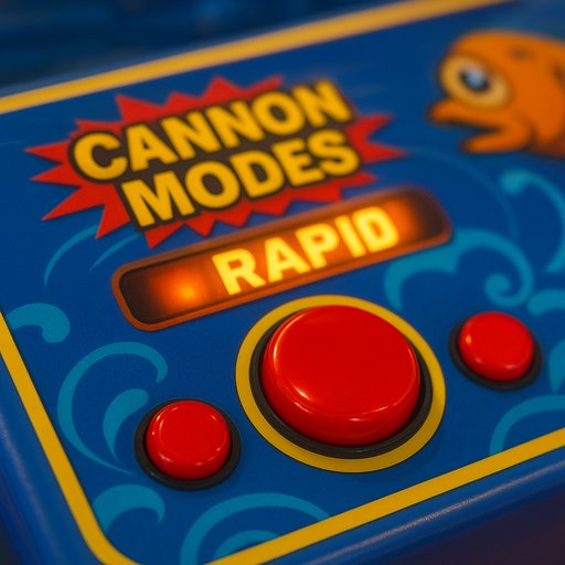 Close-up of cannon modes control in arcade fishing, showing rapid-fire indicators and bright red buttons. The scene feels energetic and perfect for mobile play favored by players in Pakistan.