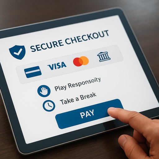 Feature image depicting a secure checkout and clear responsible gaming prompts within a polished UI. The mood is trustworthy and compliant.