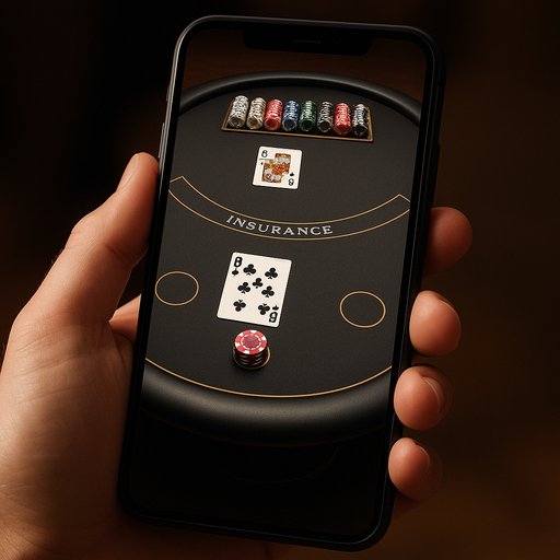 Popular table game image displaying a sleek blackjack table on a mobile screen with confident gameplay cues.