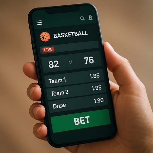 Mobile-friendly sports betting interface on a smartphone showing live basketball odds and fast navigation. The mobile view highlights responsive design and easy bet placement for Pakistani users.