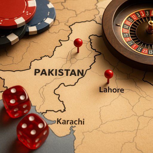 Map of Pakistan highlighting Karachi and Lahore with a betting motif, illustrating regional reach and accessibility for Pakistani players.