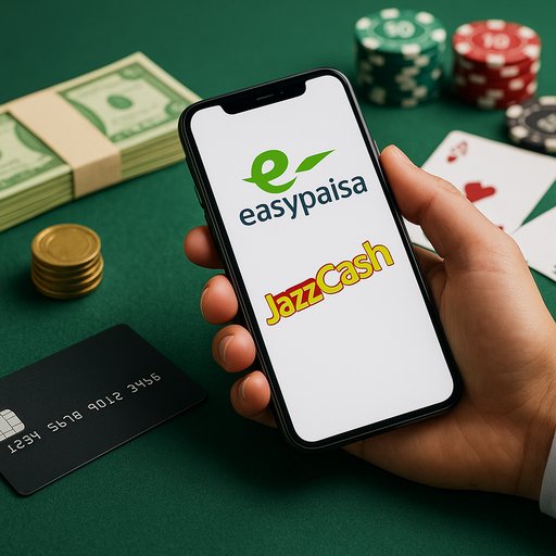 Payment methods illustration highlighting EasyPaisa and JazzCash for PKR deposits. The layout emphasizes quick, secure funding for players in Pakistan, including Karachi and Lahore. This image supports local payment options for convenient gaming.