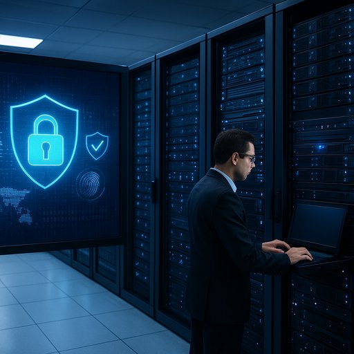 Security operations in Karachi: a modern data center with secure servers and cybersecurity visuals illustrating P999 commitment to protecting player data in Pakistan.